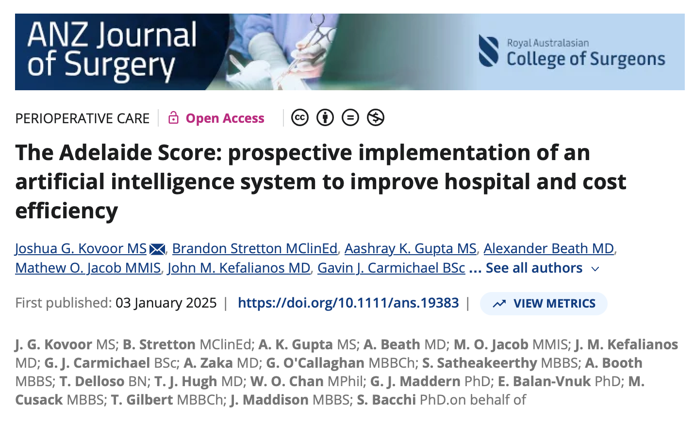 The Adelaide Score: AI-Driven Hospital Efficiency