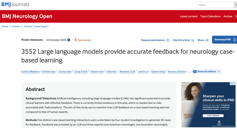 LLMs Provide Accurate Feedback for Neurology Case-Based Learning