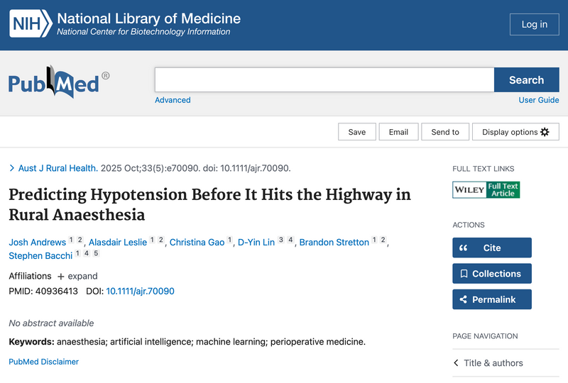 Predicting Hypotension Before It Hits the Highway in Rural Anaesthesia